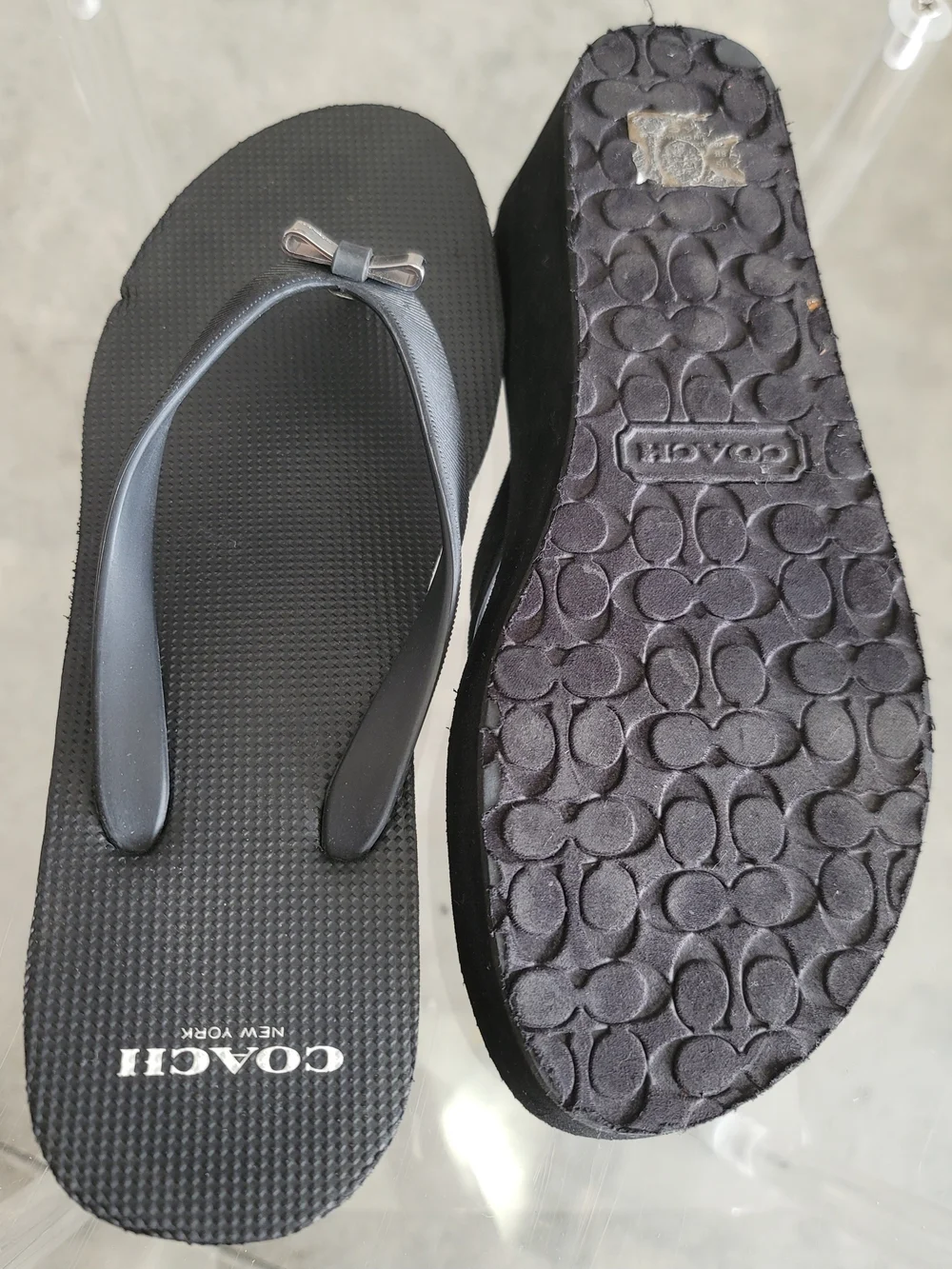 COACH Women's Black Wedge Flip Flop Sandals